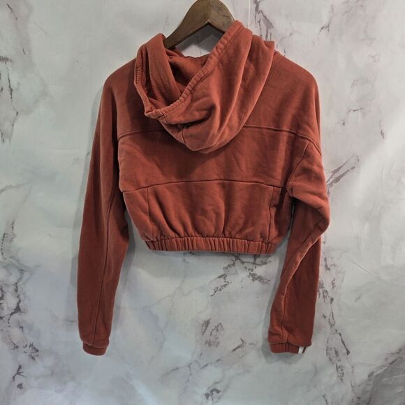 Adidas Hoodie Womens XS Orange Fleece Cropped Elastic Sweatshirt Pullover fh7636 - Picture 5 of 14